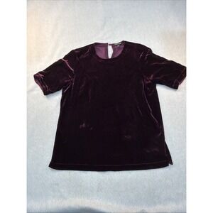 Eileen Fisher Dark Purple Velvet Silk Blend Short Sleeve Boxy Top XS R16VL